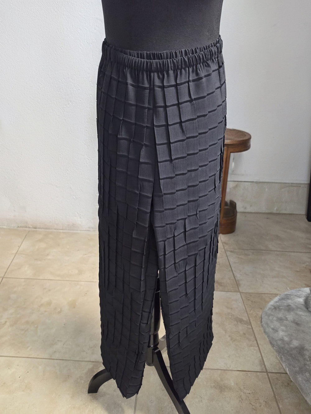 Babette San Francisco Black Square Box Pleated Wide Leg Pants Size Large
